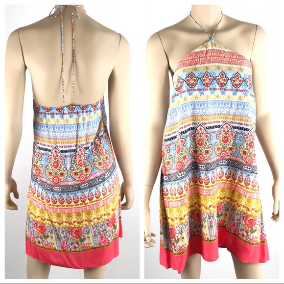 Floral Tribal Medallion Halter Tie Boho Sundress - Picture 2 of 8